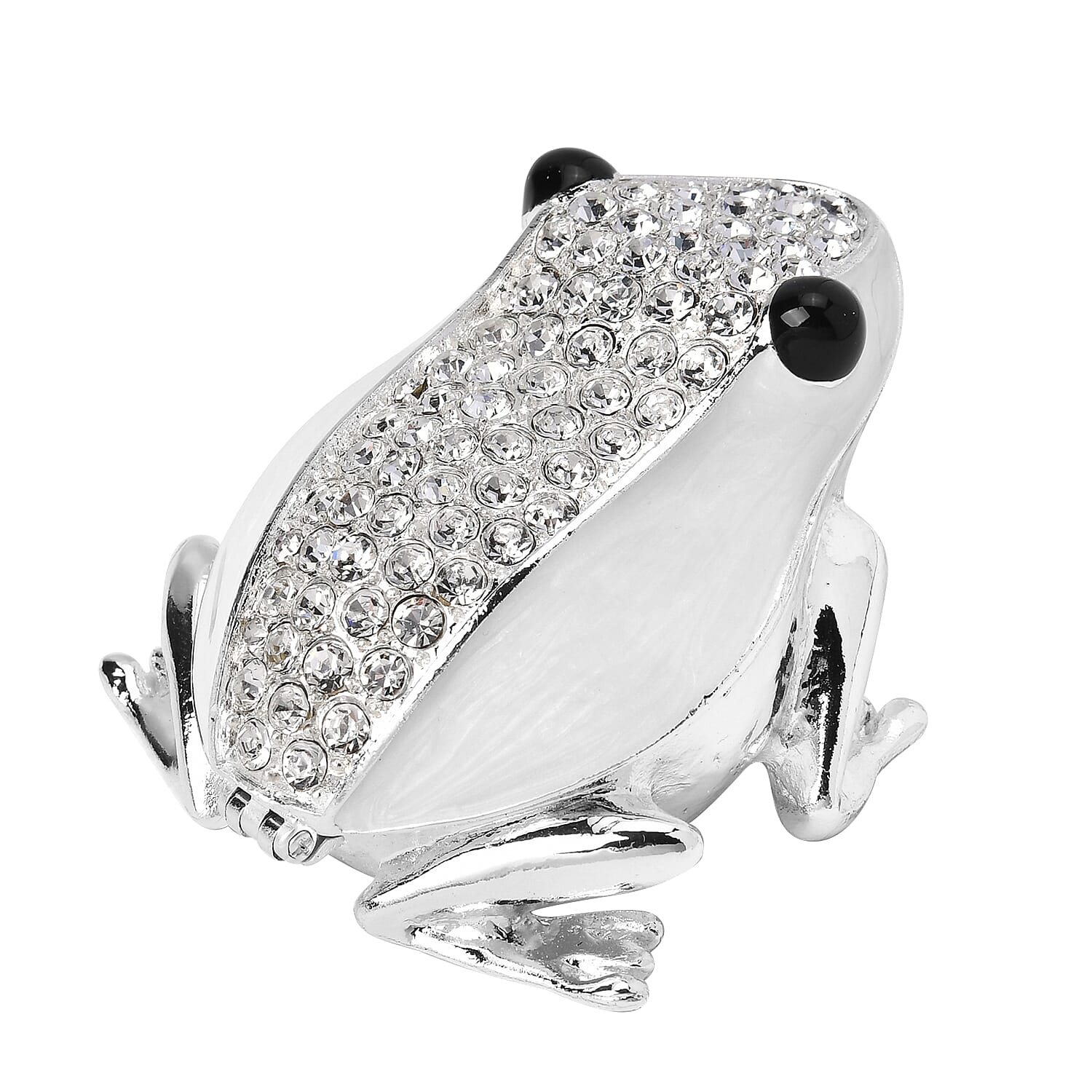 Bowknot Rhinestone Bejewelled Frog Trinket Box (Size 7x6x4 cm) - White