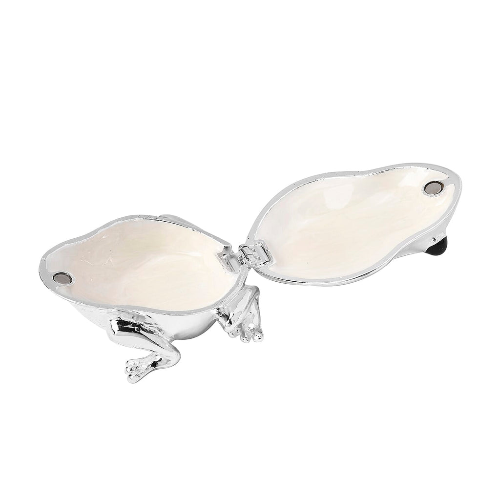 Bowknot Rhinestone Bejewelled Frog Trinket Box (Size 7x6x4 cm) - White
