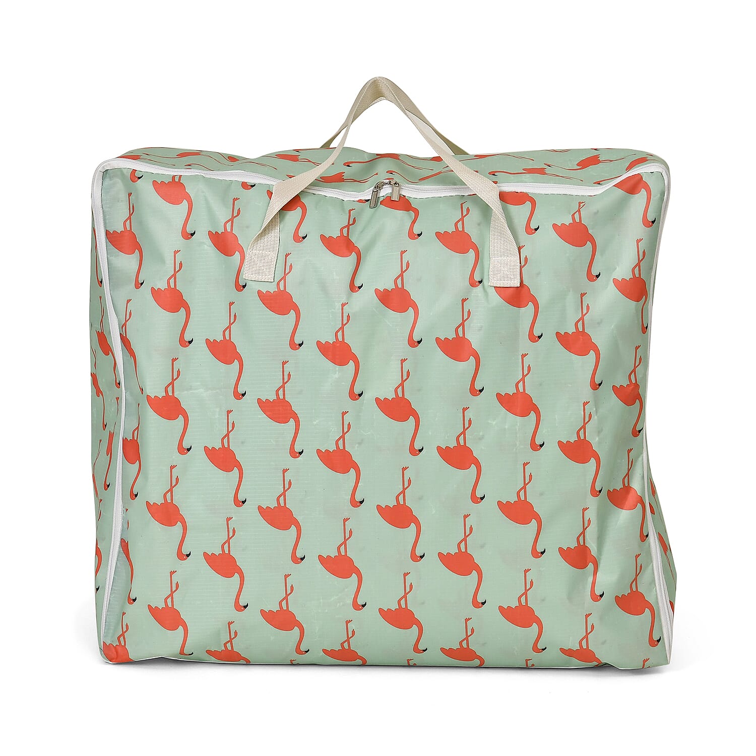 Set of 3 Flamingo Pattern Storage Bags - Green