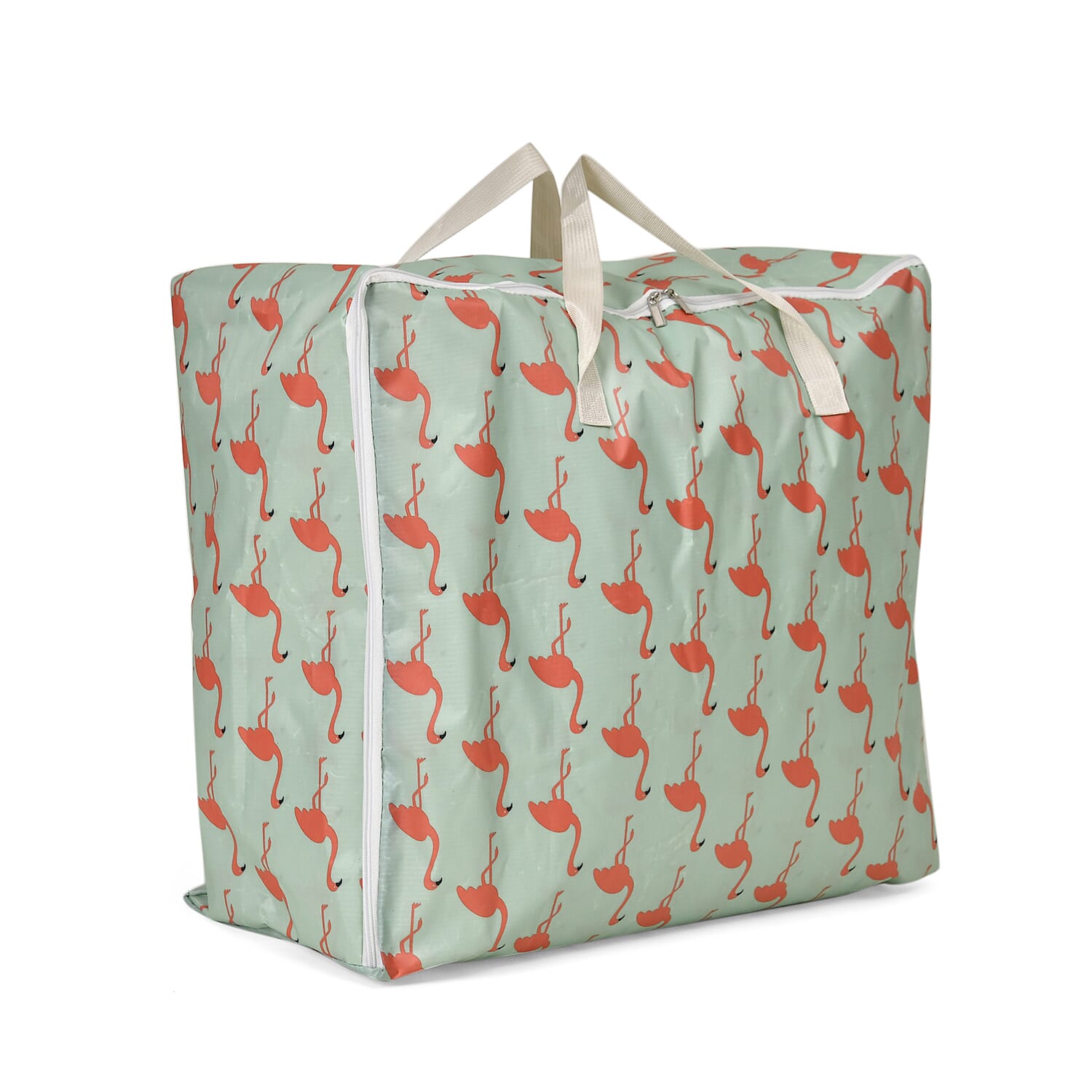 Set of 3 Flamingo Pattern Storage Bags - Green