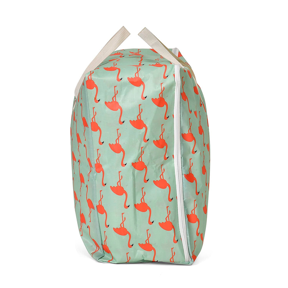 Set of 3 Flamingo Pattern Storage Bags - Green