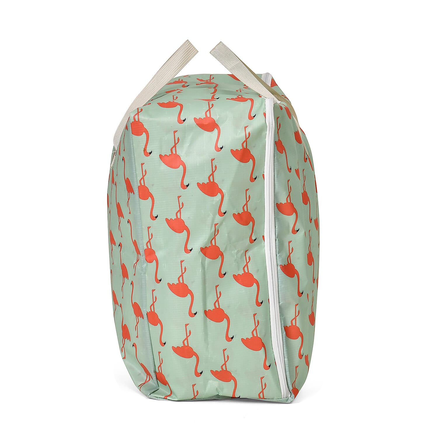 Set of 3 Flamingo Pattern Storage Bags - Green