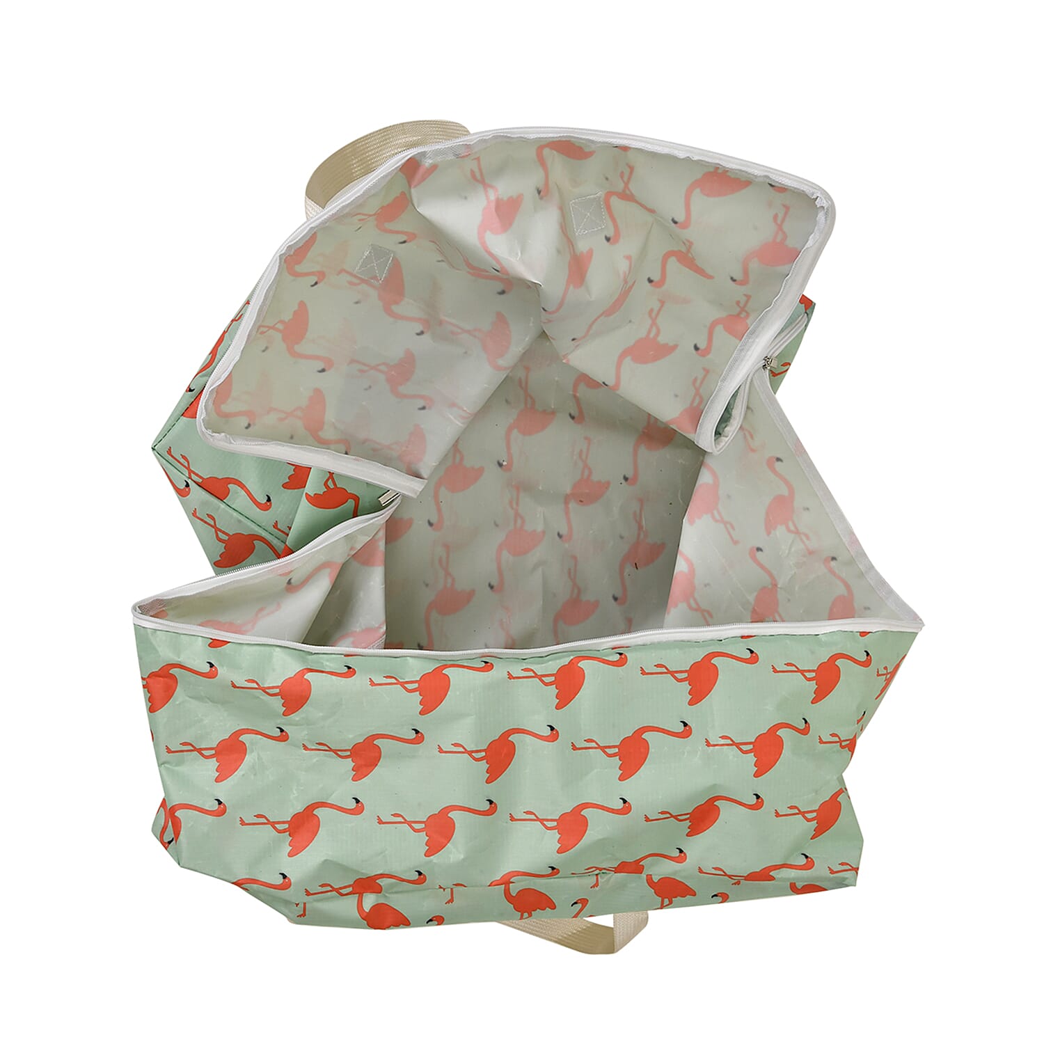 Set of 3 Flamingo Pattern Storage Bags - Green