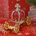 Pumpkin Cart Hand Painted Trinket Storage Box Enamelled With Sparkling Crystals - Red - Gold