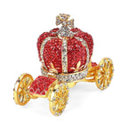 Pumpkin Cart Hand Painted Trinket Storage Box Enamelled With Sparkling Crystals - Red - Gold