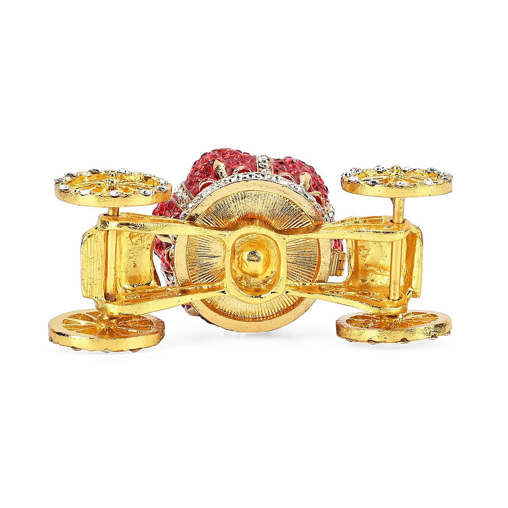 Pumpkin Cart Hand Painted Trinket Storage Box Enamelled With Sparkling Crystals - Red - Gold