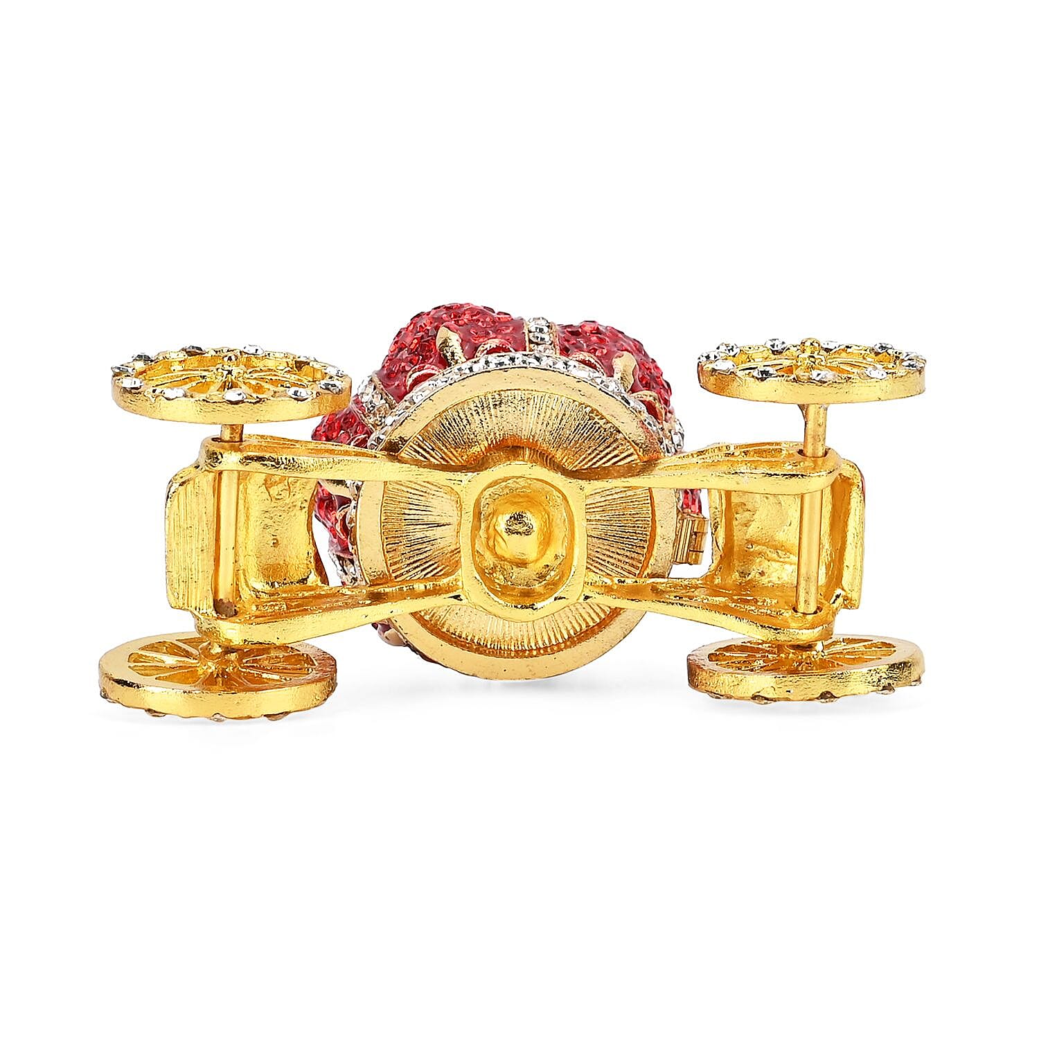 Pumpkin Cart Hand Painted Trinket Storage Box Enamelled With Sparkling Crystals - Red - Gold