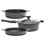 Flavorcast Grande Light Weight Aluminum Die Cast Fry Pan and Skillet Set - Less than 1lb - Works on All Hobs, Stackable - Black