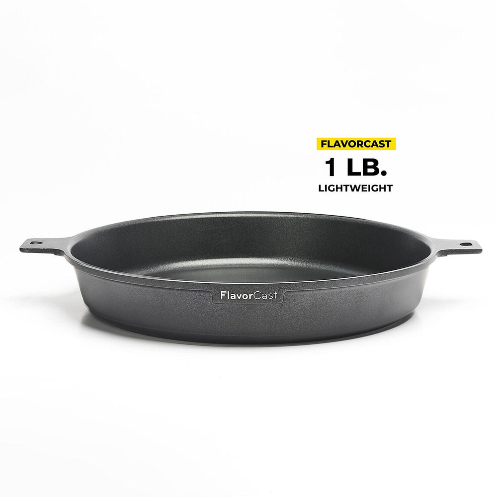 Flavorcast Grande Light Weight Aluminum Die Cast Fry Pan and Skillet Set - Less than 1lb - Works on All Hobs, Stackable - Black