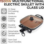 TOWER 1500W Multifunctional Electric Skillet with Glass Lid - Grey