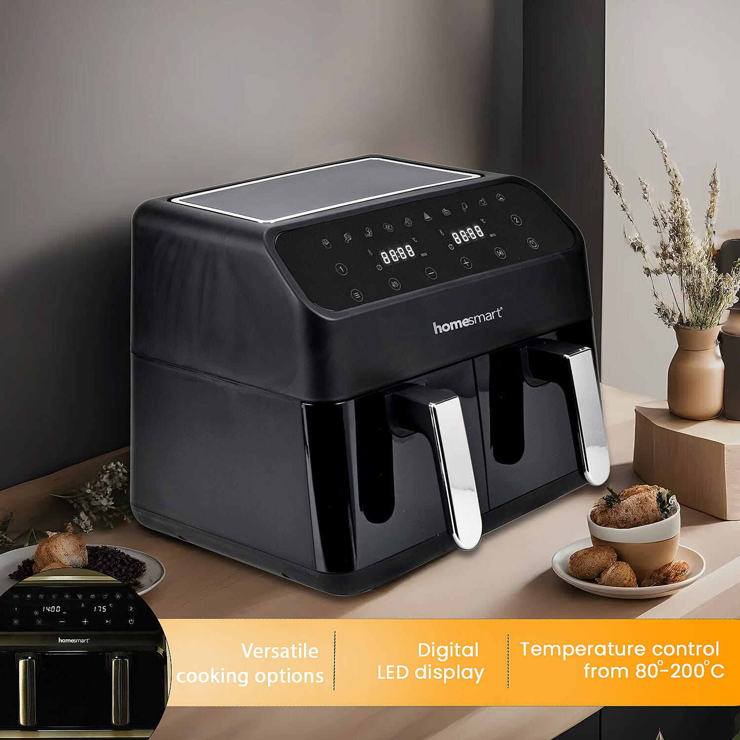 Homesmart 8L Dual Basket Digital Air Fryer - Black
