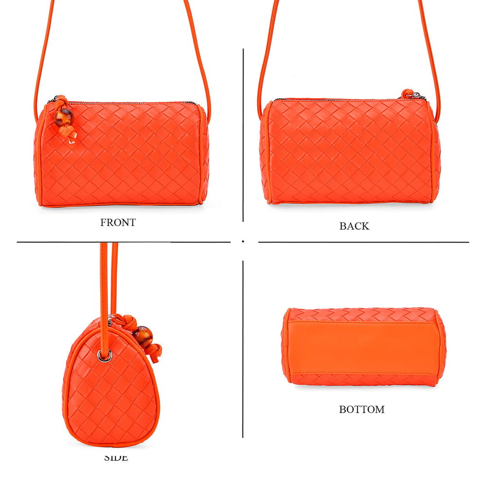Fully Lined Woven Pattern Crossbody Bag - Orange