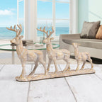Hand Carved Wood Deer Family Ornament (Size 30x18x5 cm) - Gold and White