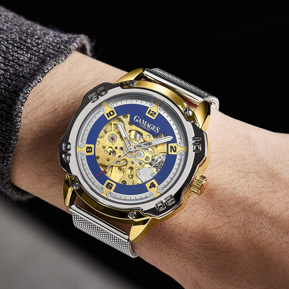 GAMAGES OF LONDON Bionic Automatic Movement Blue Dial Water Resistant Watch with Silver Colour Mesh Bracelet