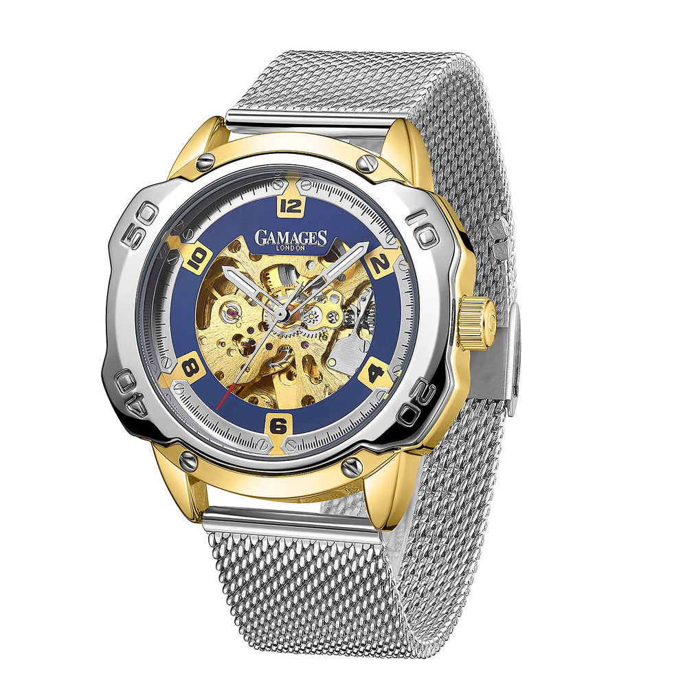 GAMAGES OF LONDON Bionic Automatic Movement Blue Dial Water Resistant Watch with Silver Colour Mesh Bracelet