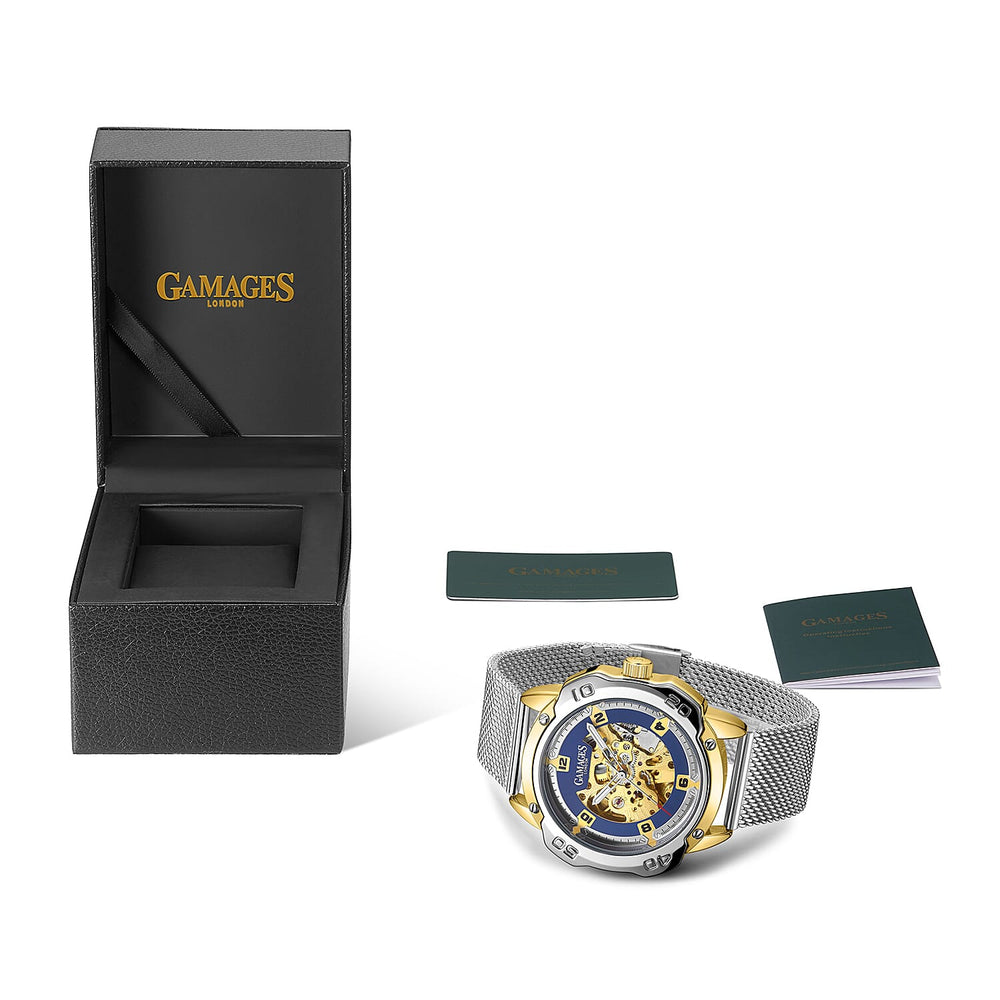 GAMAGES OF LONDON Bionic Automatic Movement Blue Dial Water Resistant Watch with Silver Colour Mesh Bracelet