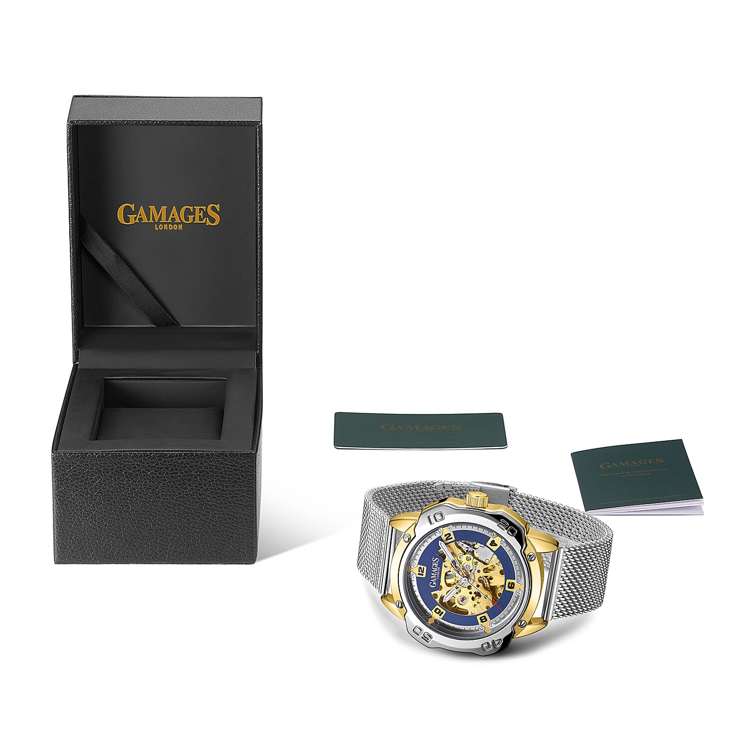 GAMAGES OF LONDON Bionic Automatic Movement Blue Dial Water Resistant Watch with Silver Colour Mesh Bracelet