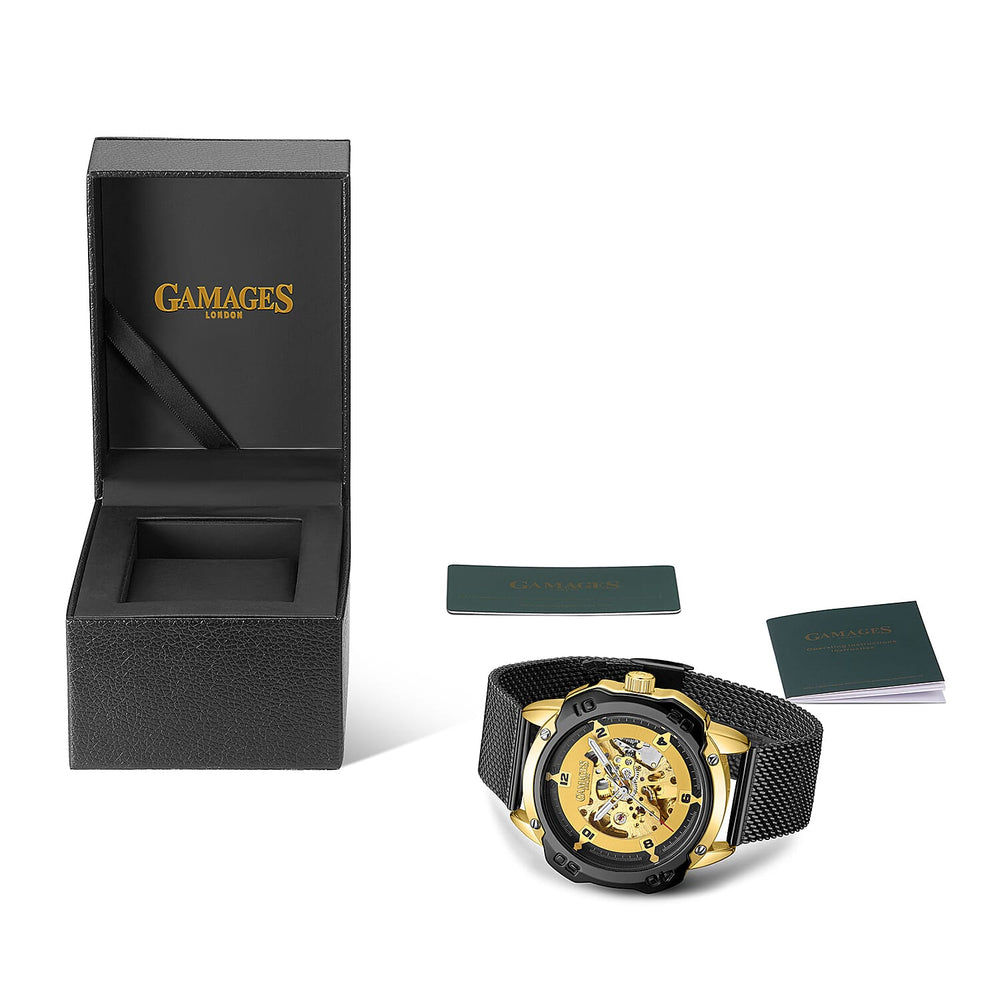 GAMAGES OF LONDON Bionic Automatic Movement Yellow Dial Water Resistant Watch with Black Colour Mesh Bracelet