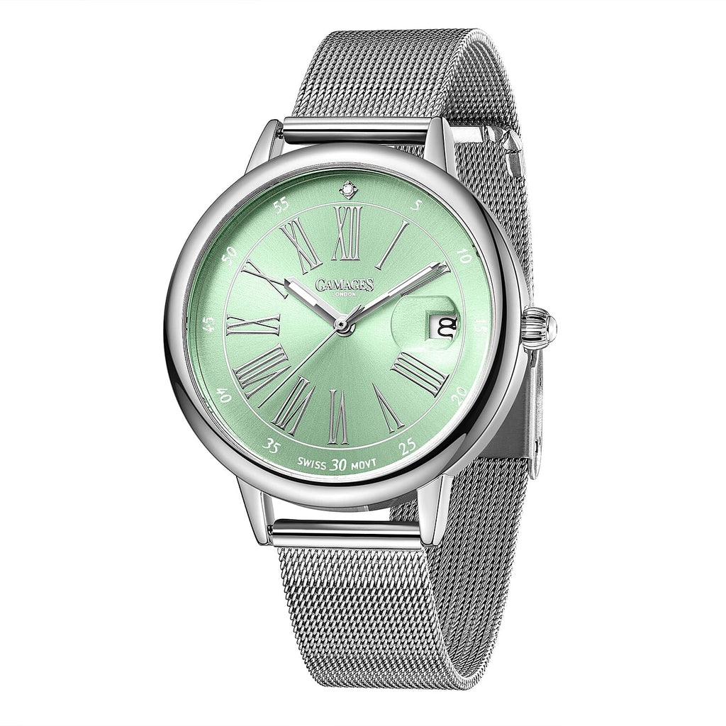 GAMAGES OF LONDON Ladies Sophisticated Blue Dial Watch with Mesh Style Steel Strap