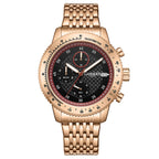 GAMAGES OF LONDON Duke Mechanical Quartz Movement 5ATM Water Resistant Black Dial Mens Watch with Rose Gold Stainless Steel Chain Strap