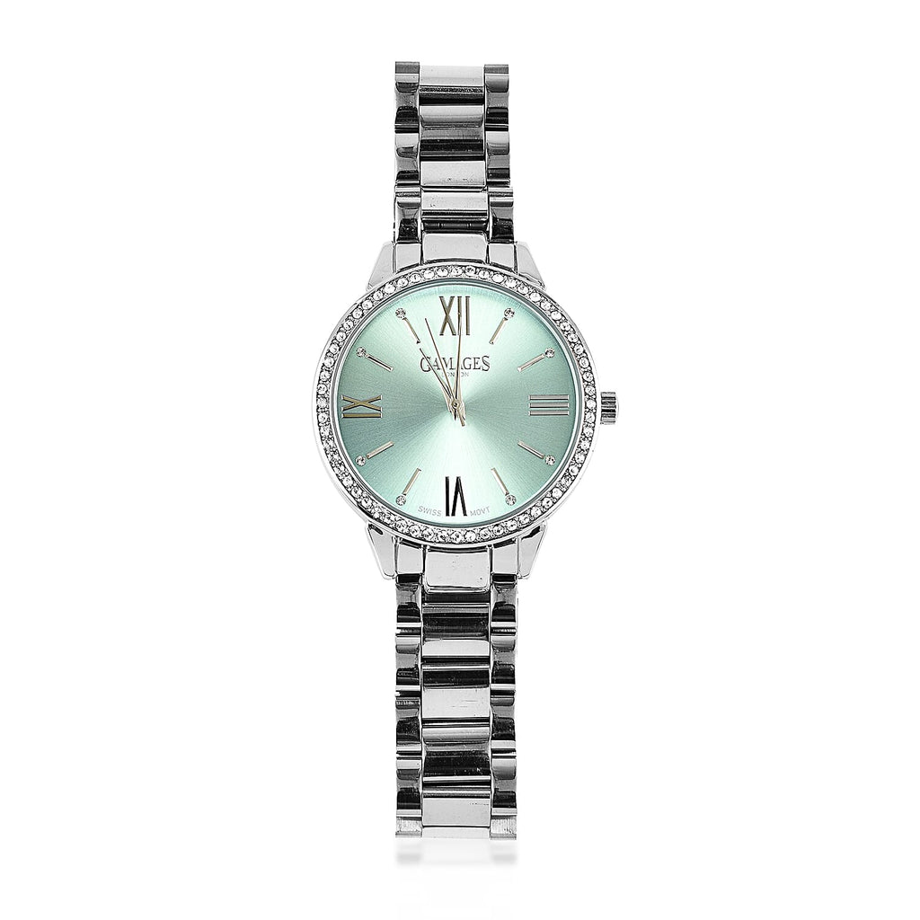 GAMAGES OF LONDON Swiss Movement Allure Blue Dial Water Resistant Watch in Silver Tone