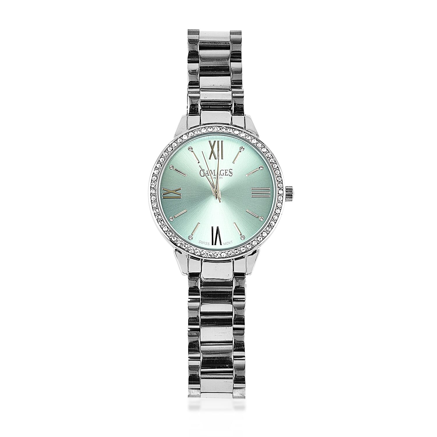 GAMAGES OF LONDON Swiss Movement Allure Blue Dial Water Resistant Watch in Silver Tone