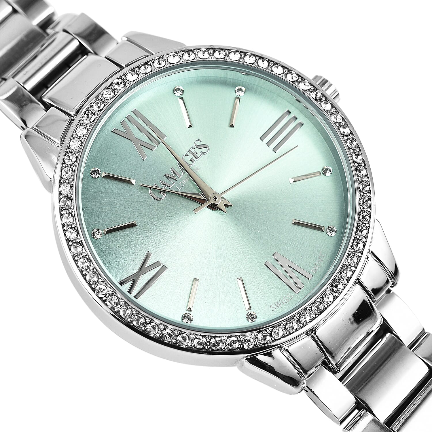 GAMAGES OF LONDON Swiss Movement Allure Blue Dial Water Resistant Watch in Silver Tone