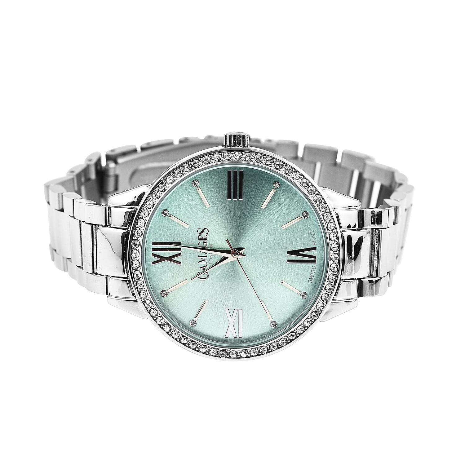 GAMAGES OF LONDON Swiss Movement Allure Blue Dial Water Resistant Watch in Silver Tone