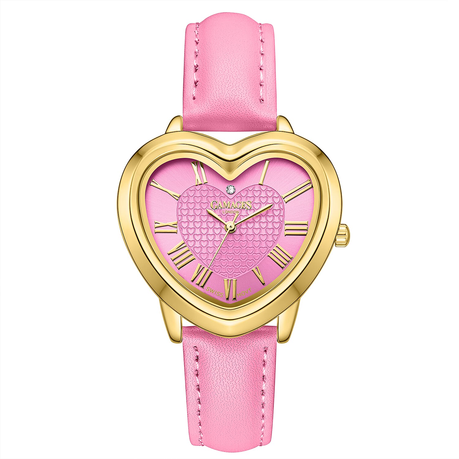GAMAGES OF LONDON Ladies Heartfelt Diamond in Gold Medium Pink