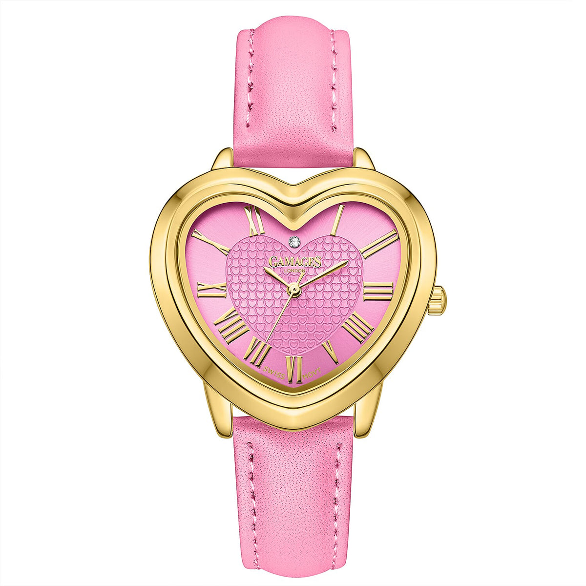 GAMAGES OF LONDON Ladies Heartfelt Diamond in Gold Medium Pink
