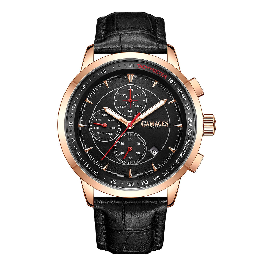GAMAGES OF LONDON Limited Edition Hand Assembled Bespoke Automatic Black with Rose Gold Tone Dial