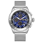GAMAGES OF LONDON Limited Edition Hand Assembled Cogwheel Automatic Silver Blue