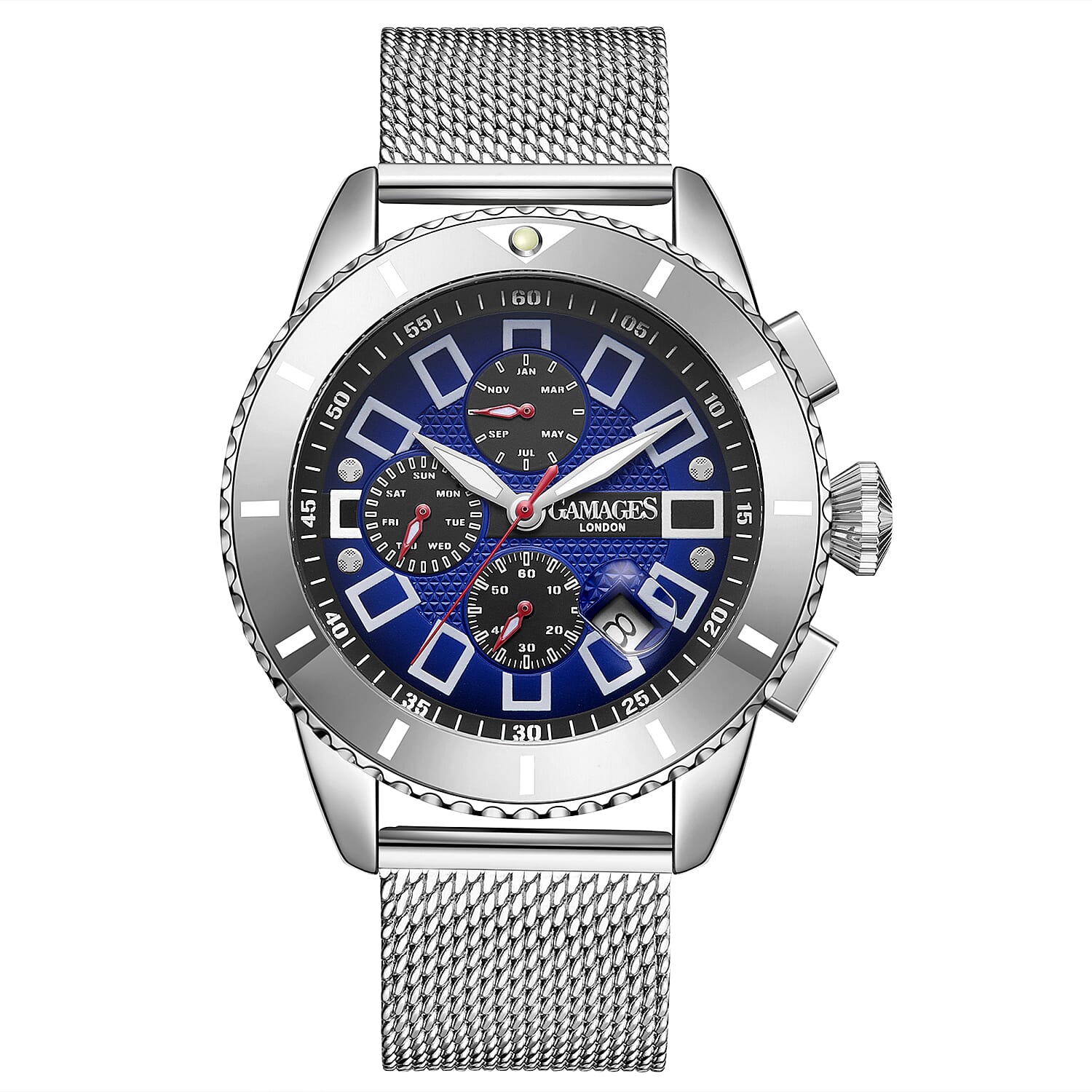 GAMAGES OF LONDON Limited Edition Hand Assembled Cogwheel Automatic Silver Blue