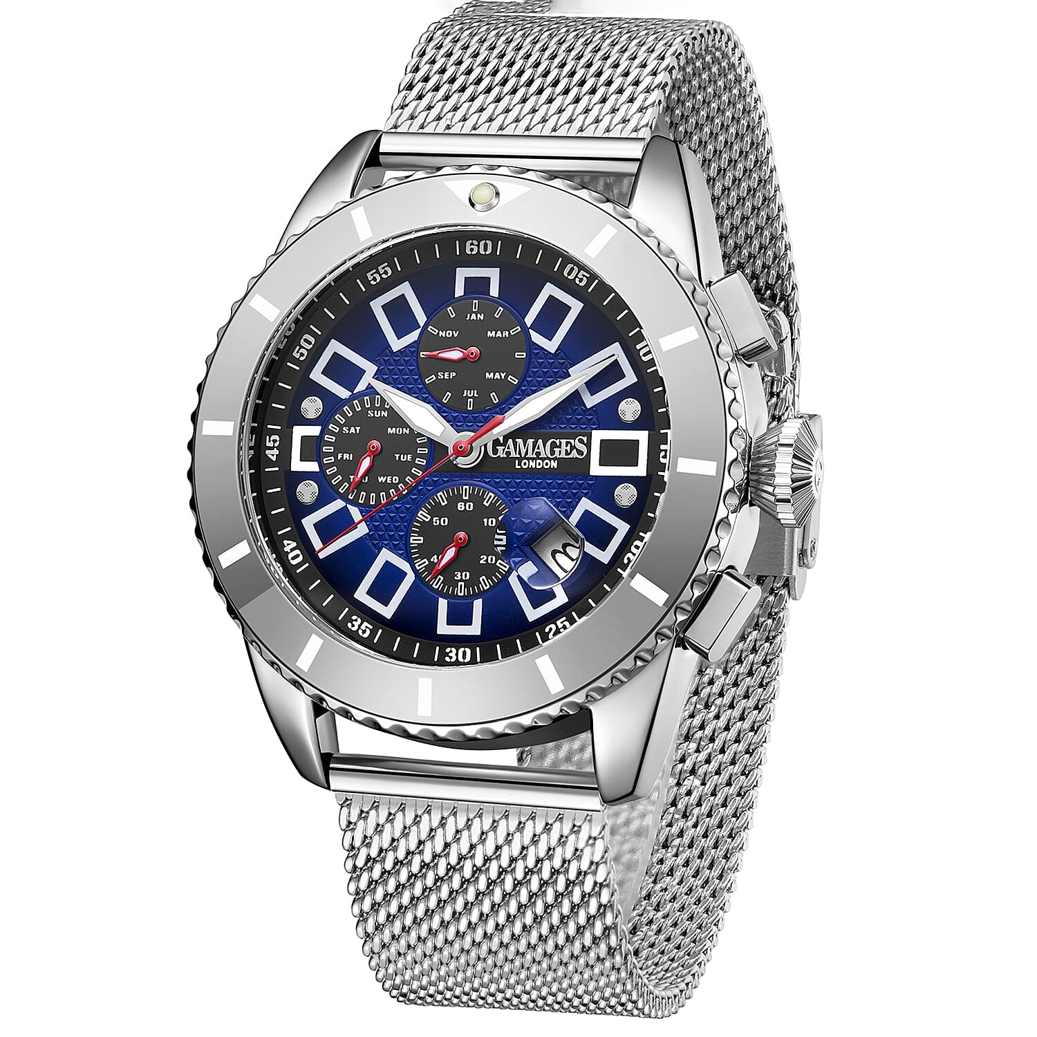 GAMAGES OF LONDON Limited Edition Hand Assembled Cogwheel Automatic Silver Blue