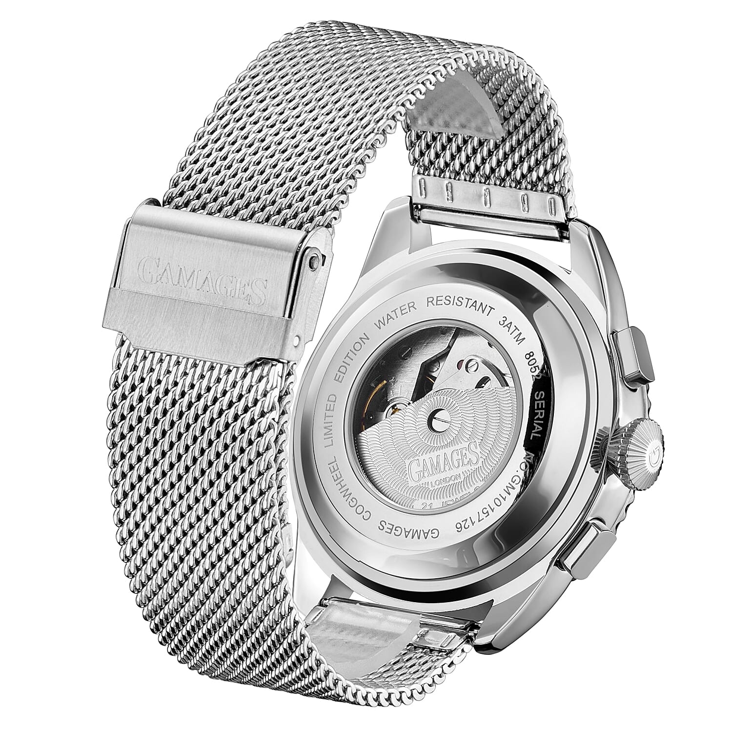 GAMAGES OF LONDON Limited Edition Hand Assembled Cogwheel Automatic Silver Blue