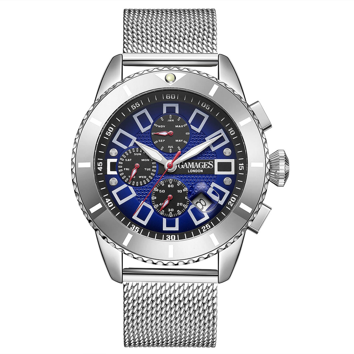 GAMAGES OF LONDON Limited Edition Hand Assembled Cogwheel Automatic Silver Blue