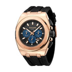 GAMAGES OF LONDON Hand Assembled Commander Automatic Movement Rose Colour Case Water Resistant Watch with Black Silicone Strap