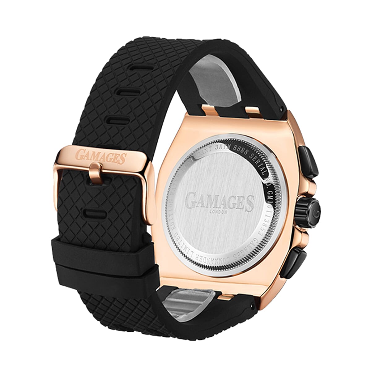 GAMAGES OF LONDON Hand Assembled Commander Automatic Movement Rose Colour Case Water Resistant Watch with Black Silicone Strap