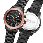 GAMAGES OF LONDON Limited Edition Hand Assembled Conquerer Rose Black Dial Water Resistant Watch in Black Colour Chain Strap