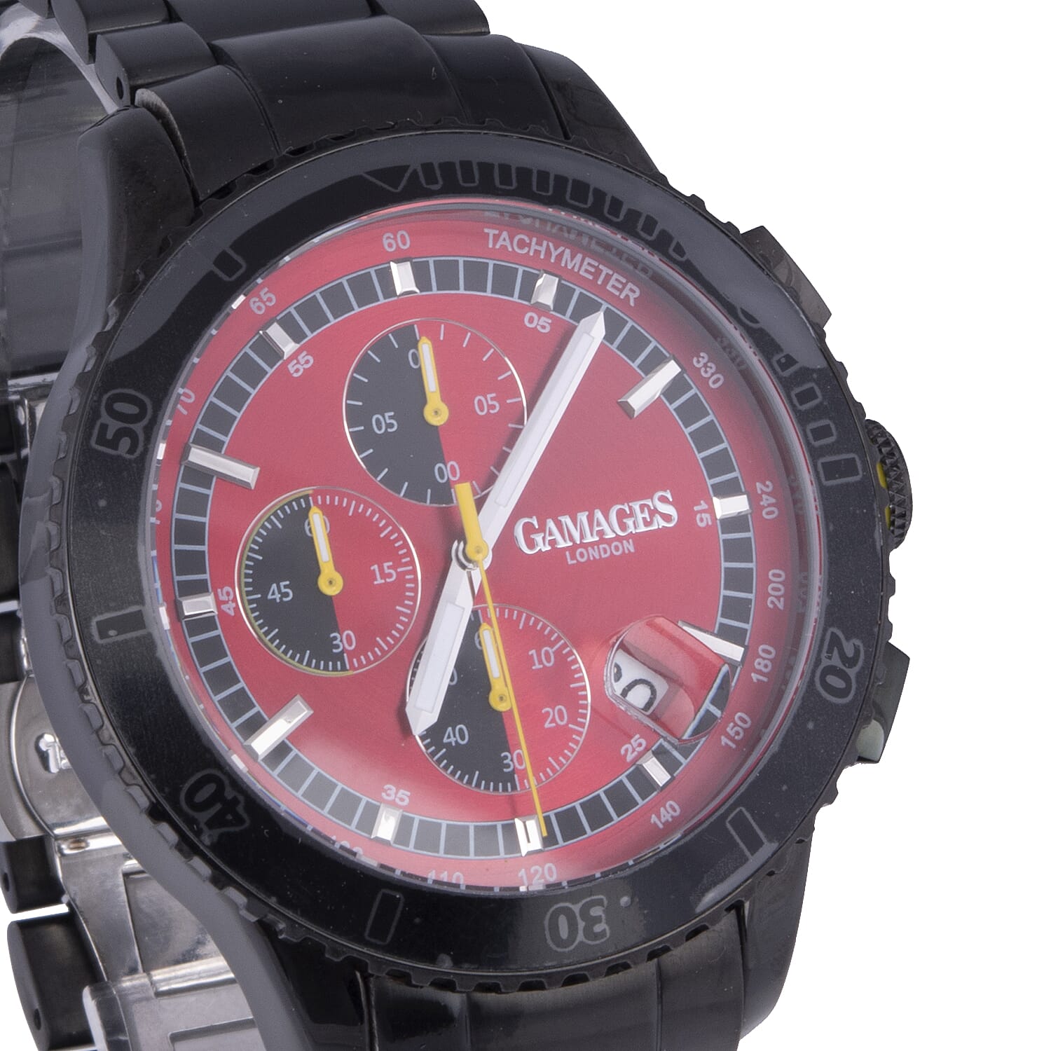 GAMAGES OF LONDON Limited Edition Hand Assembled Conquerer Red Dial Water Resistant Watch in Black Colour Chain Strap