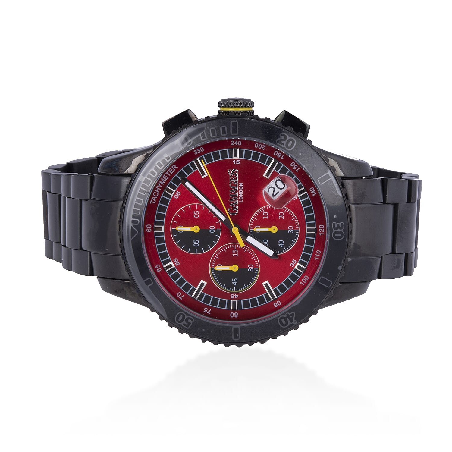 GAMAGES OF LONDON Limited Edition Hand Assembled Conquerer Red Dial Water Resistant Watch in Black Colour Chain Strap
