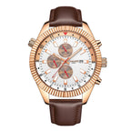 GAMAGES OF LONDON Limited Edition Hand Assembled Hour Rotator Automatic Rose Gold with Umber Brown Leather Strap