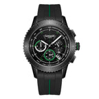 GAMAGES OF LONDON Limited Edition Hand Assembled Navigator Black Dial Water Resistant Watch in Black Silicone Strap with Green Stripe