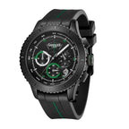 GAMAGES OF LONDON Limited Edition Hand Assembled Navigator Black Dial Water Resistant Watch in Black Silicone Strap with Green Stripe