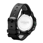 GAMAGES OF LONDON Limited Edition Hand Assembled Navigator Black Dial Water Resistant Watch in Black Silicone Strap with Green Stripe