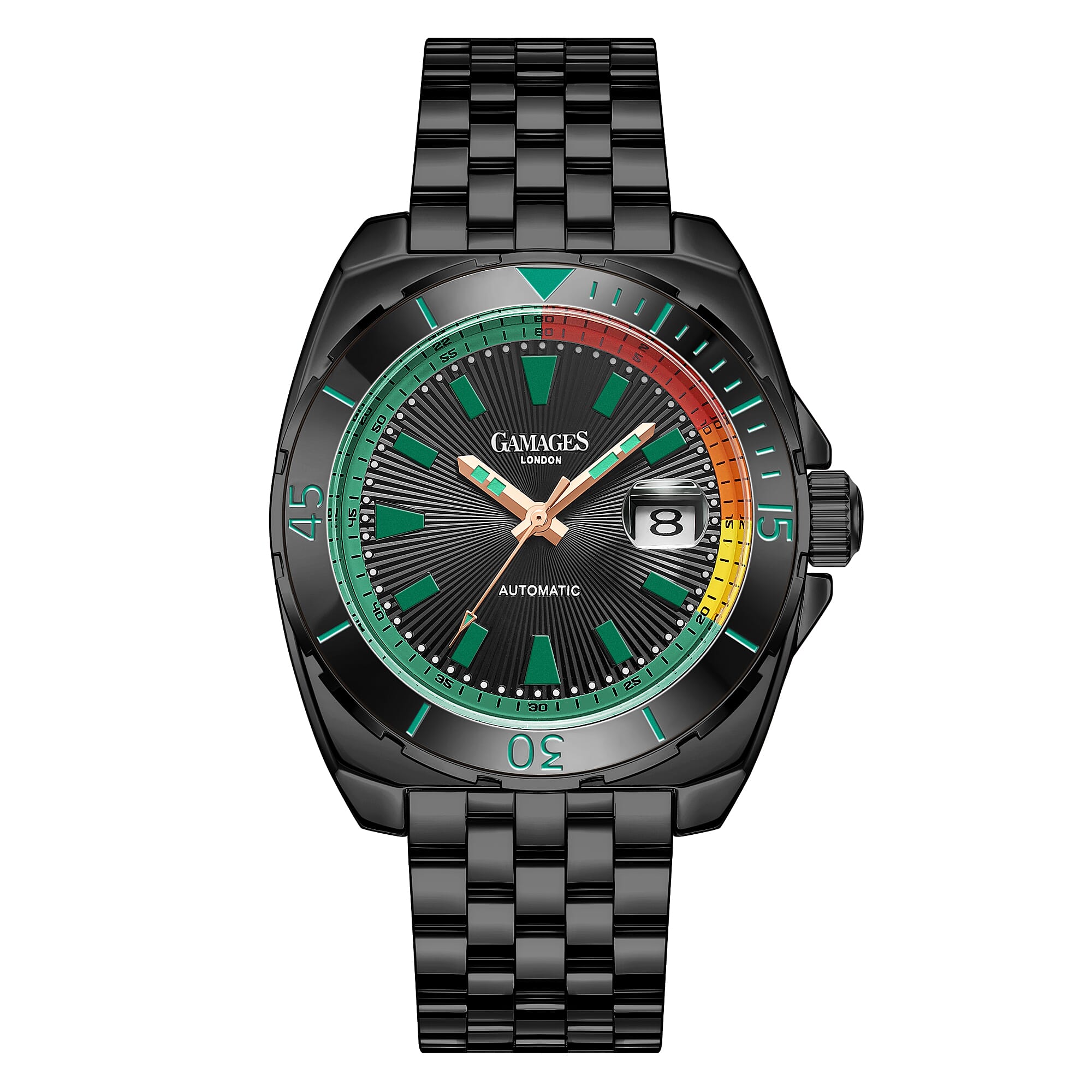 GAMAGES OF LONDON Limited Edition Hand Assembled Regal Automatic Water Resistant Watch in Black Chain Strap