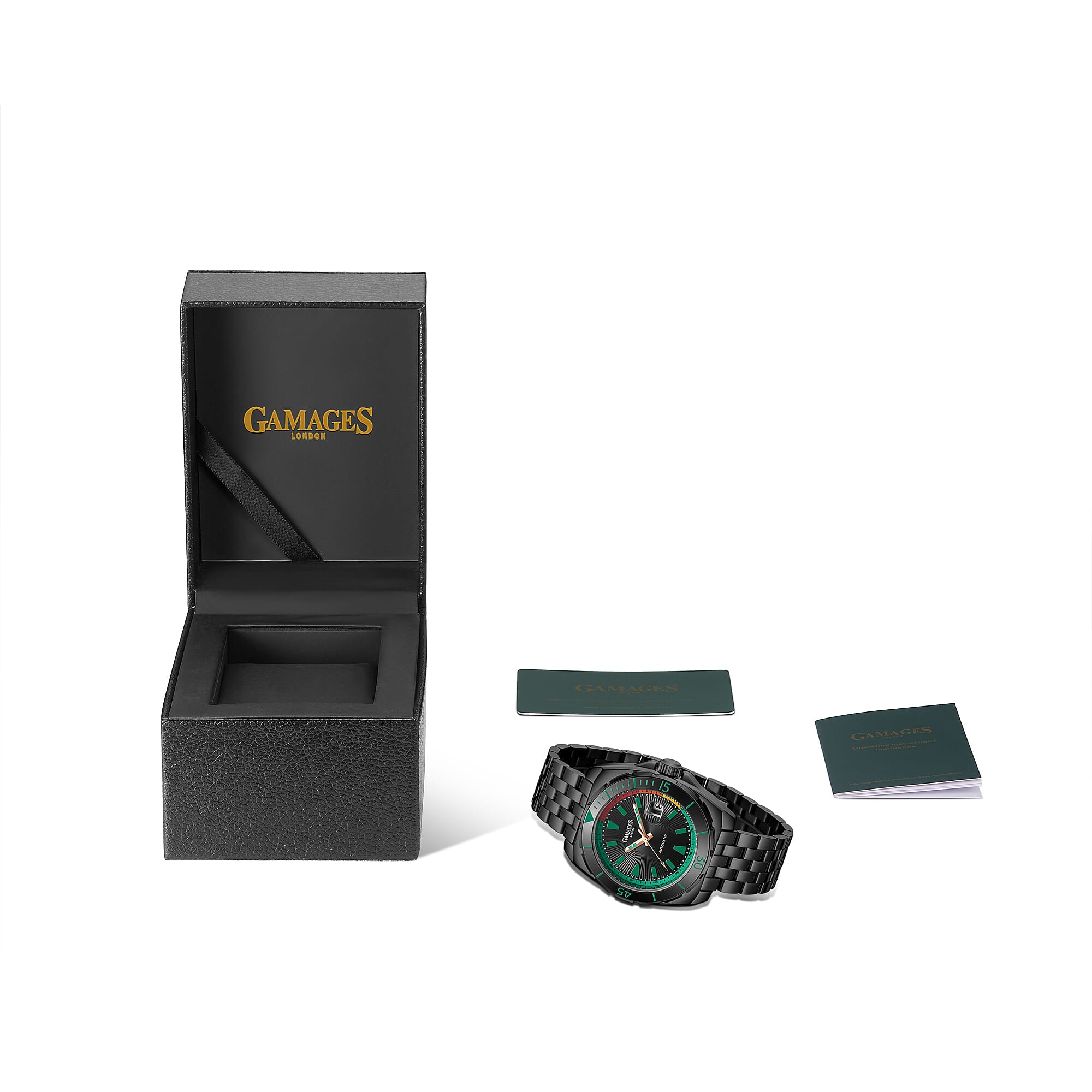 GAMAGES OF LONDON Limited Edition Hand Assembled Regal Automatic Water Resistant Watch in Black Chain Strap