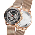 GAMAGES OF LONDON Limited Edition Hand Assembled Sports Racer Automatic Rose Gold Stainless Steel Strap and Black Dial