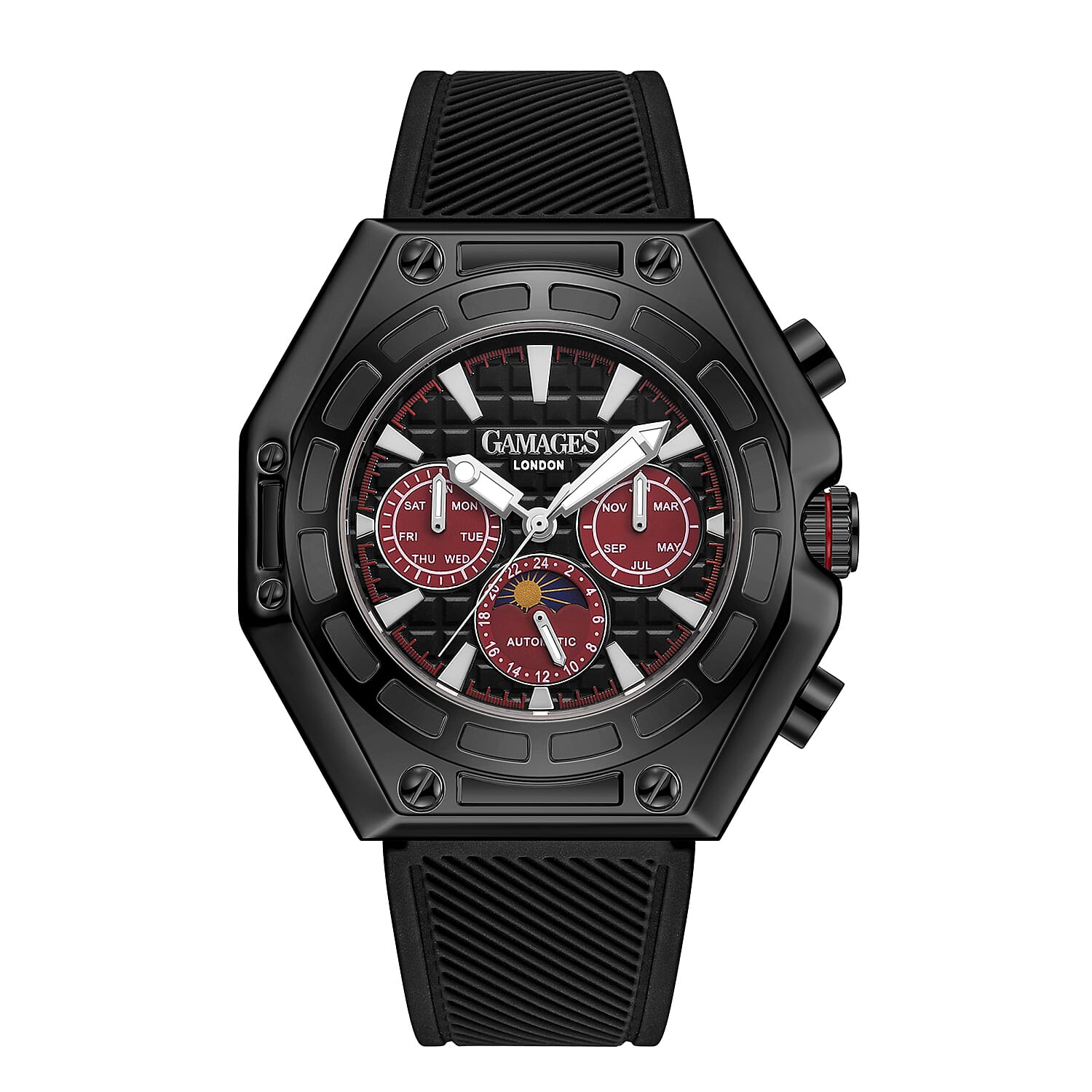 Gamages Of London Limited Edition Hand Assembled Vault Automatic 3 ATM Water Resistant Watch with Black Strap