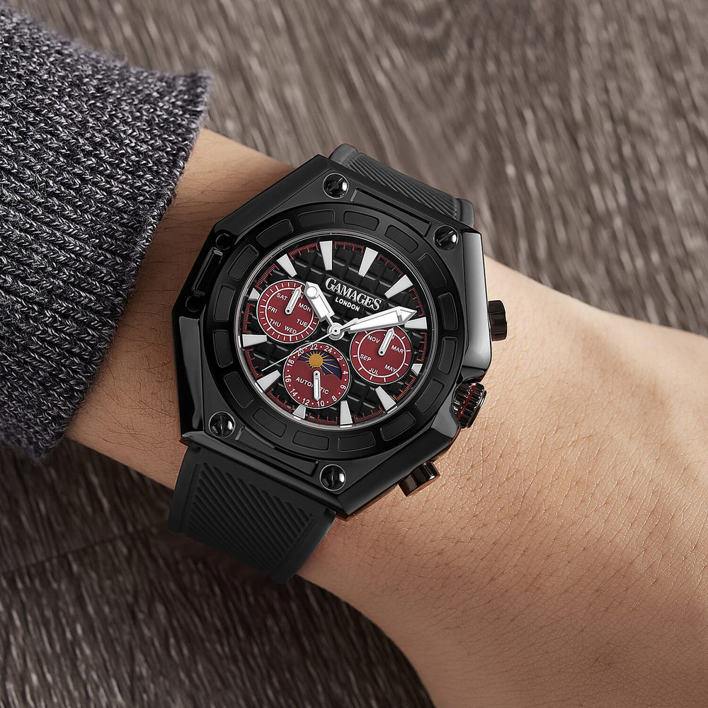 Gamages Of London Limited Edition Hand Assembled Vault Automatic 3 ATM Water Resistant Watch with Black Strap